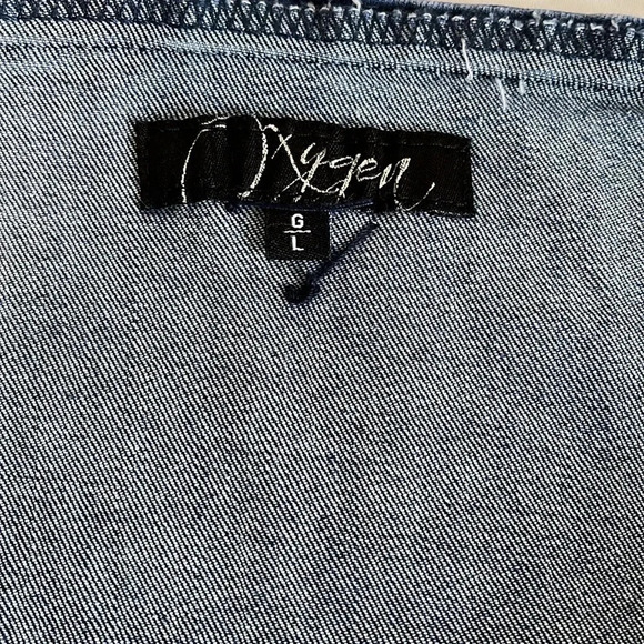 NWOT OXYGEN Denim Dress Adjustable Strap Pockets, Size L - Picture 8 of 11